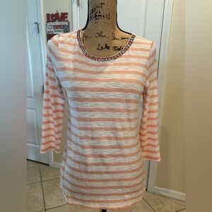 Chico's Peach and White Striped Long Sleeve Top with a rockstar feel